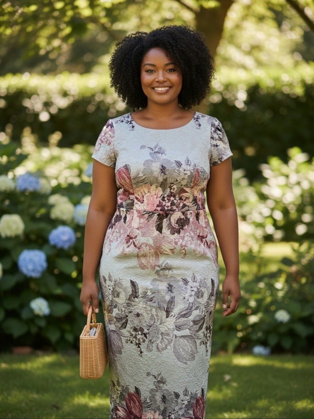 Adrianna Papell Floral Midi Dress in Mint Green and Mauve